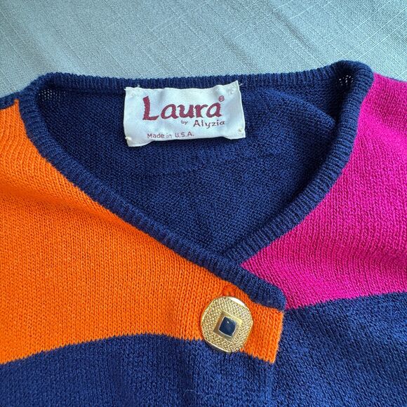 VTG Laura by Alyzia Colorblock Sweater Dress Women's SZ 10 Bright Acrylic Nylon - Picture 3 of 9